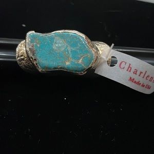 Charlene K Sterling Silver Natural Blue Turquoise Cigar Band Ring